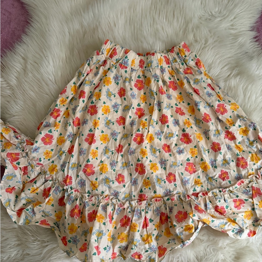 Floral Ruffle Hem Girls Skirt - Cream with Pink & Yellow Flowers